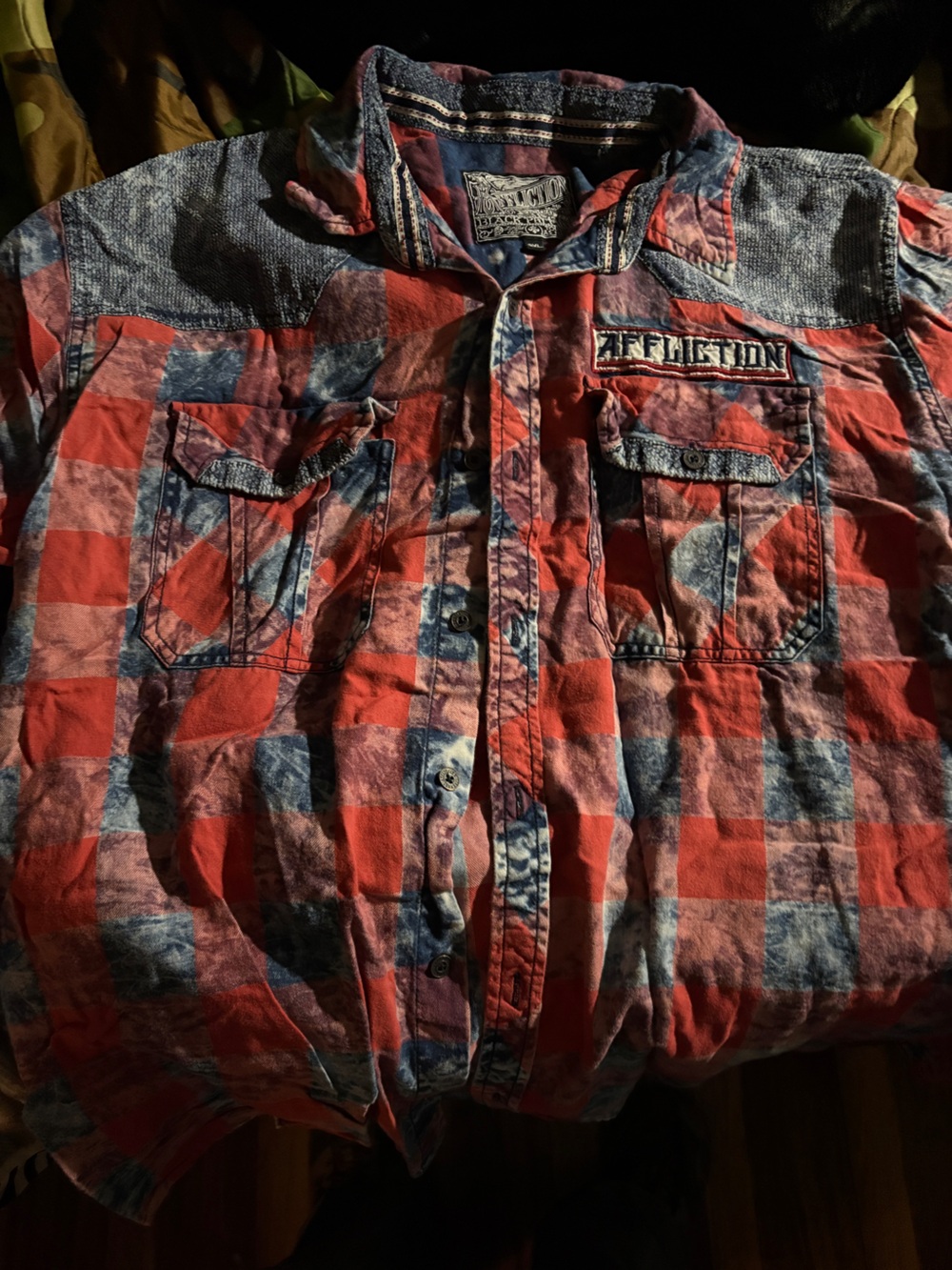 Affliction Red and Blue Plaid Button-Up Shirt Jacket